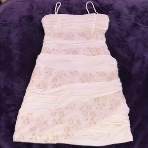 Rouched cream dress with lace detailing
